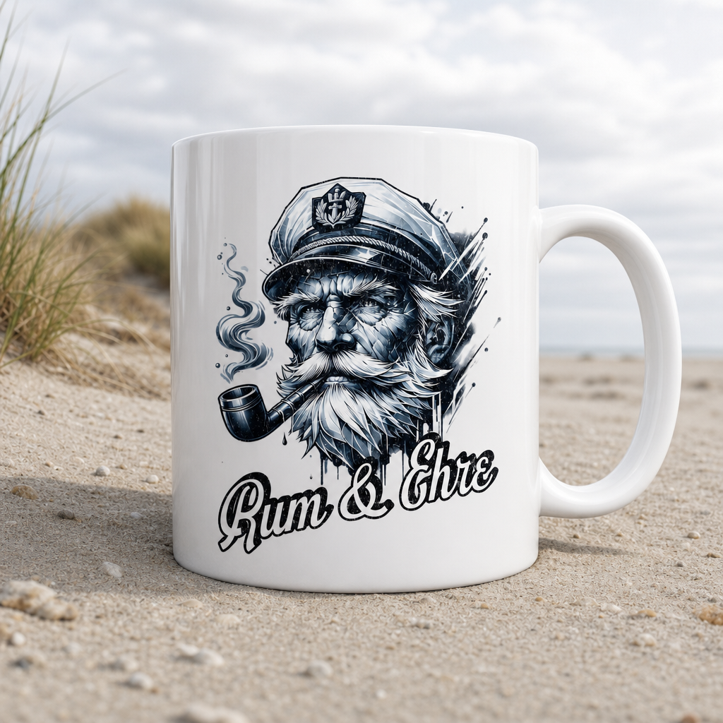 Rum und Ehre Kapitän - Tasse glänzend - White glossy - Küstenmode von Kiebitzdelle