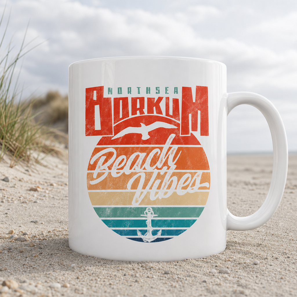 Borkum Beach Vibes - Tasse glänzend - White glossy - Küstenmode von Kiebitzdelle
