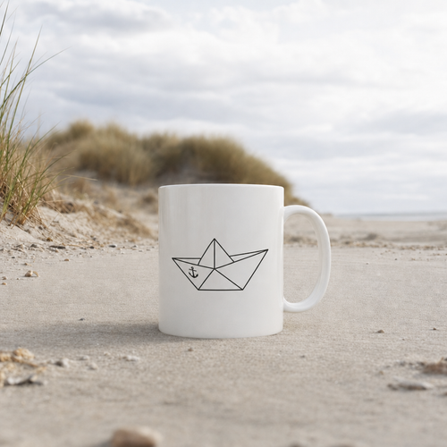 Papierschiff Papierboot Origami - Tasse glänzend - White glossy - Küstenmode von Kiebitzdelle