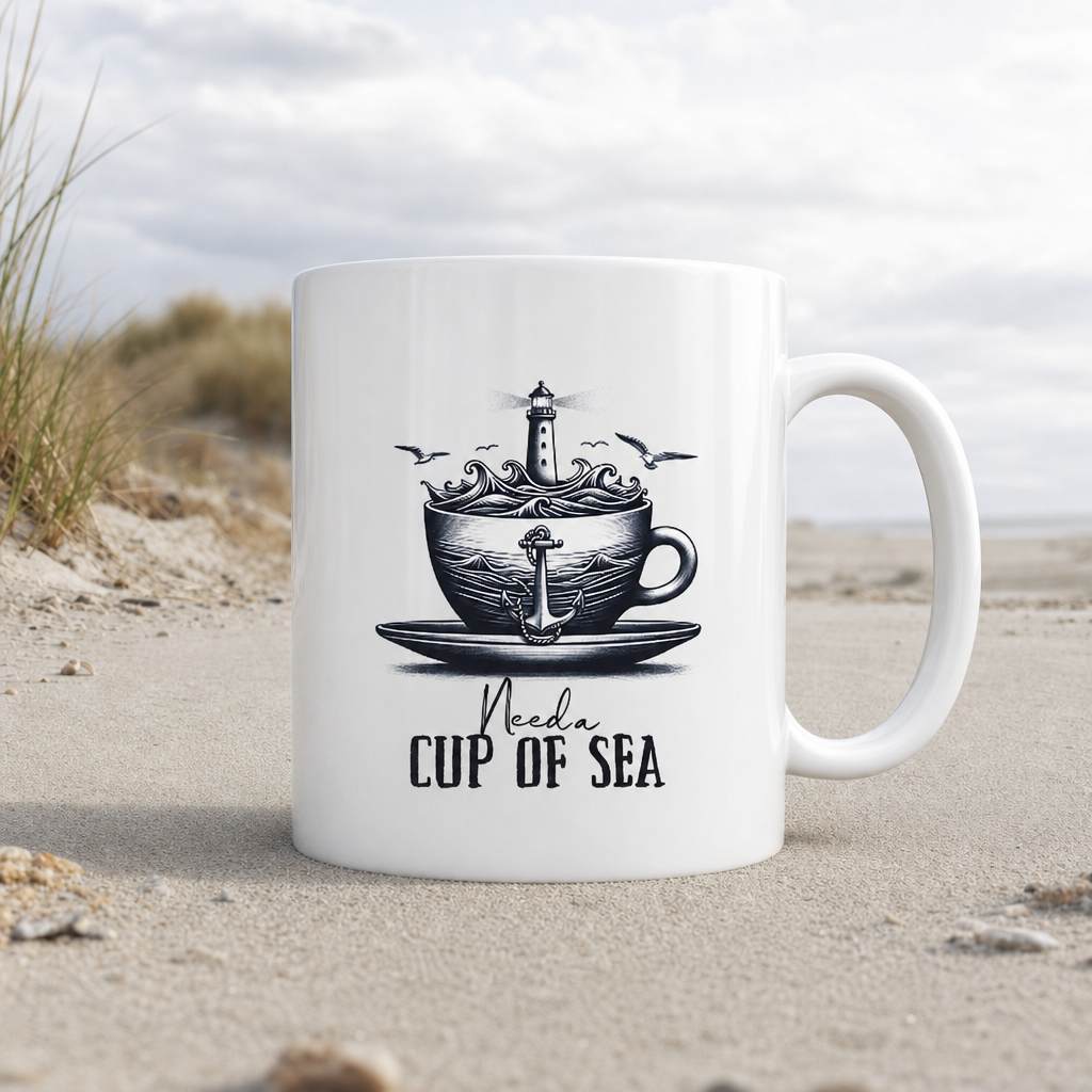 Need a cup of sea - Tasse glänzend - White glossy - Küstenmode von Kiebitzdelle