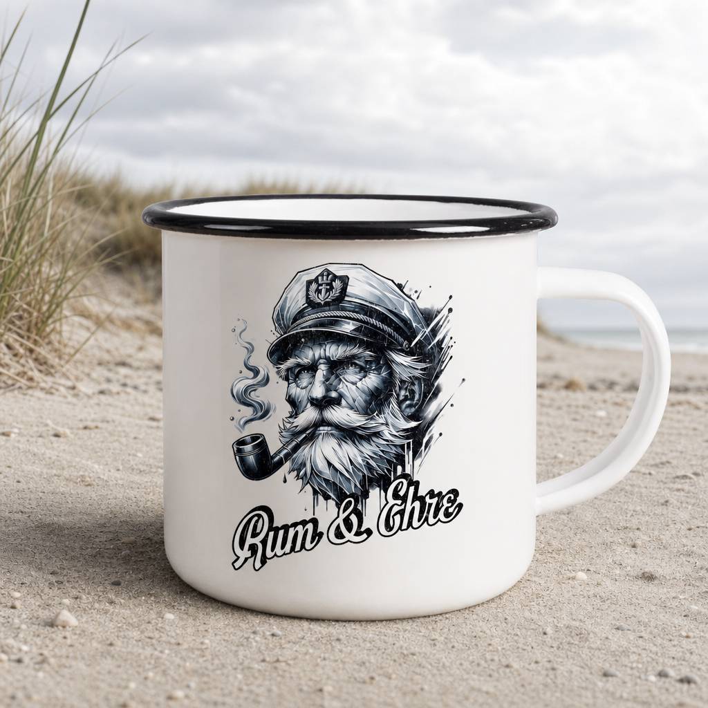 Rum und Ehre Kapitän - Emaille Becher - White - Küstenmode von Kiebitzdelle