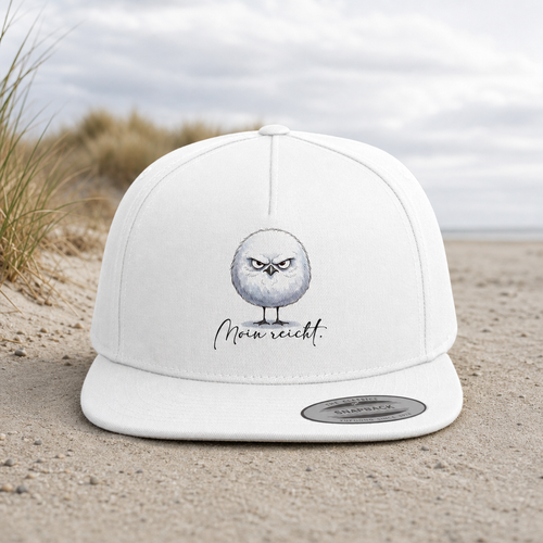 Moin reicht - Grimmige runde Möwe - Premium Snapback - White / Green - Küstenmode von Kiebitzdelle