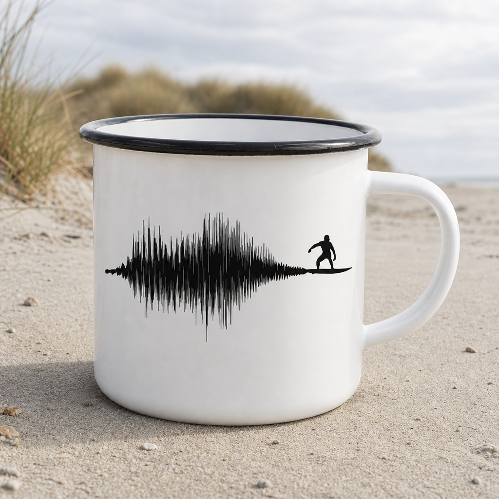 Soundwave Schallewelle Surfer Equilizer - Emaille Becher - White - Küstenmode von Kiebitzdelle