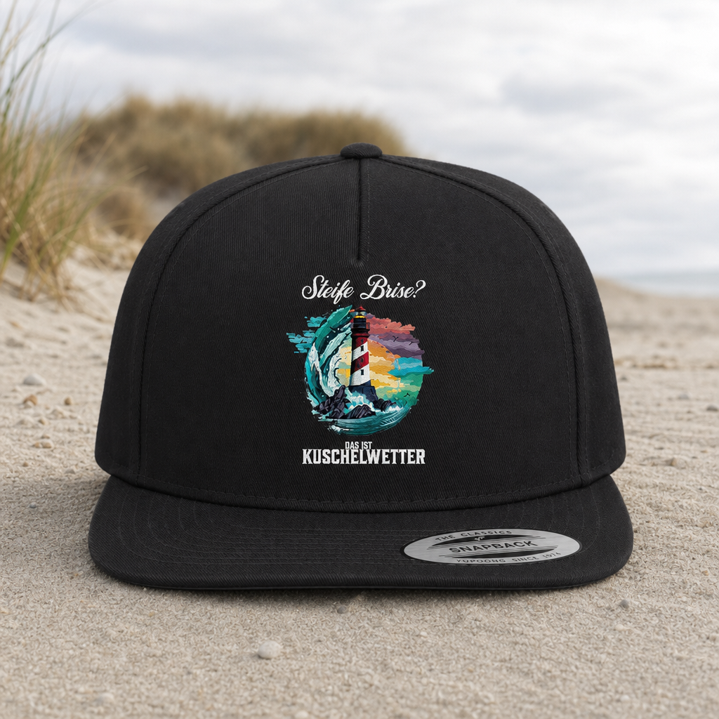 Steife Brise das ist Kuschelwetter Nordsee Spruch - Premium Snapback Cap - Black / Green - Küstenmode von Kiebitzdelle