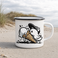 Möwe Küken mit Eis Street Art - Emaille Becher - White - Küstenmode von Kiebitzdelle