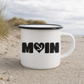 Moin Spruch mit Herz Anker - Emaille Becher - White - Küstenmode von Kiebitzdelle