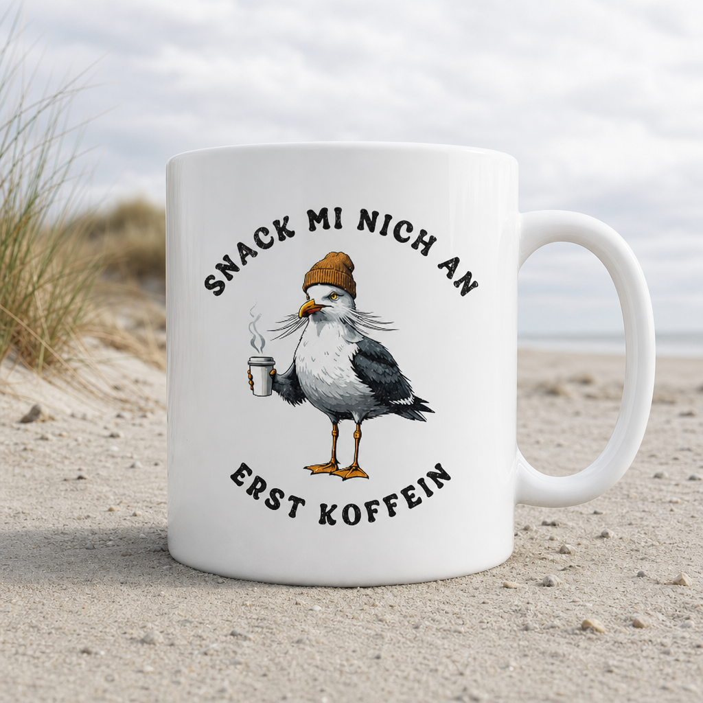 Snack mi nich an erst Koffein Möwe Spruch - Tasse glänzend - White glossy - Küstenmode von Kiebitzdelle
