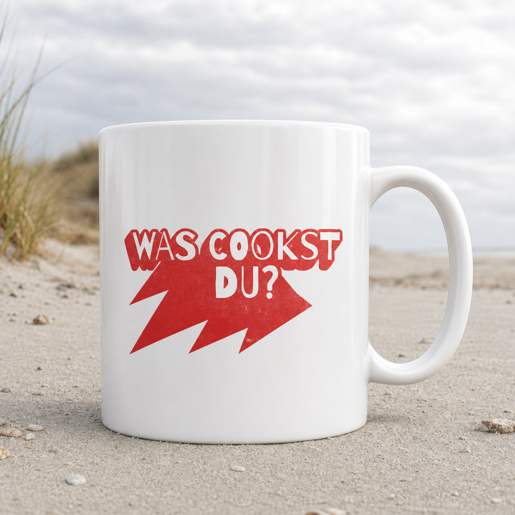 Was cookst du Lustig Kochen - Tasse glänzend - White glossy - Küstenmode von Kiebitzdelle