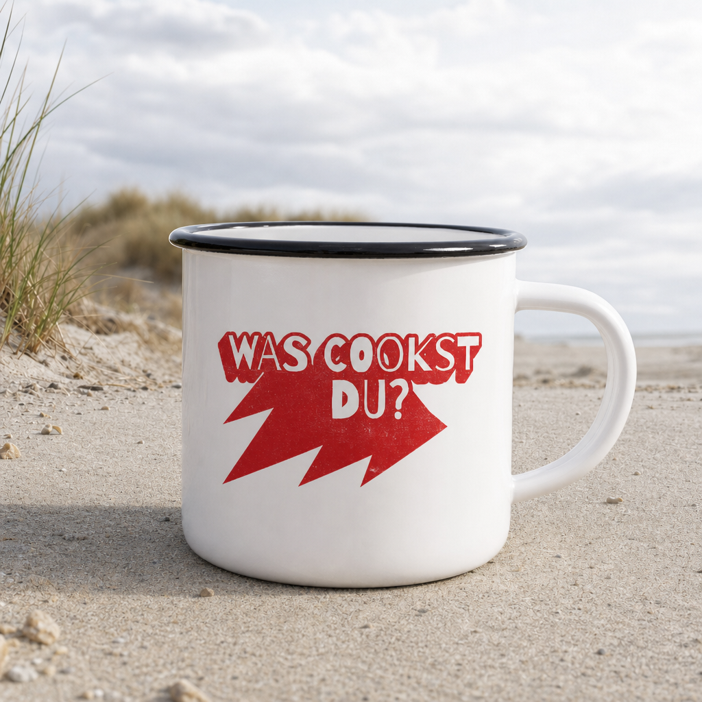 Was cookst du Lustig Kochen - Emaille Becher - White - Küstenmode von Kiebitzdelle