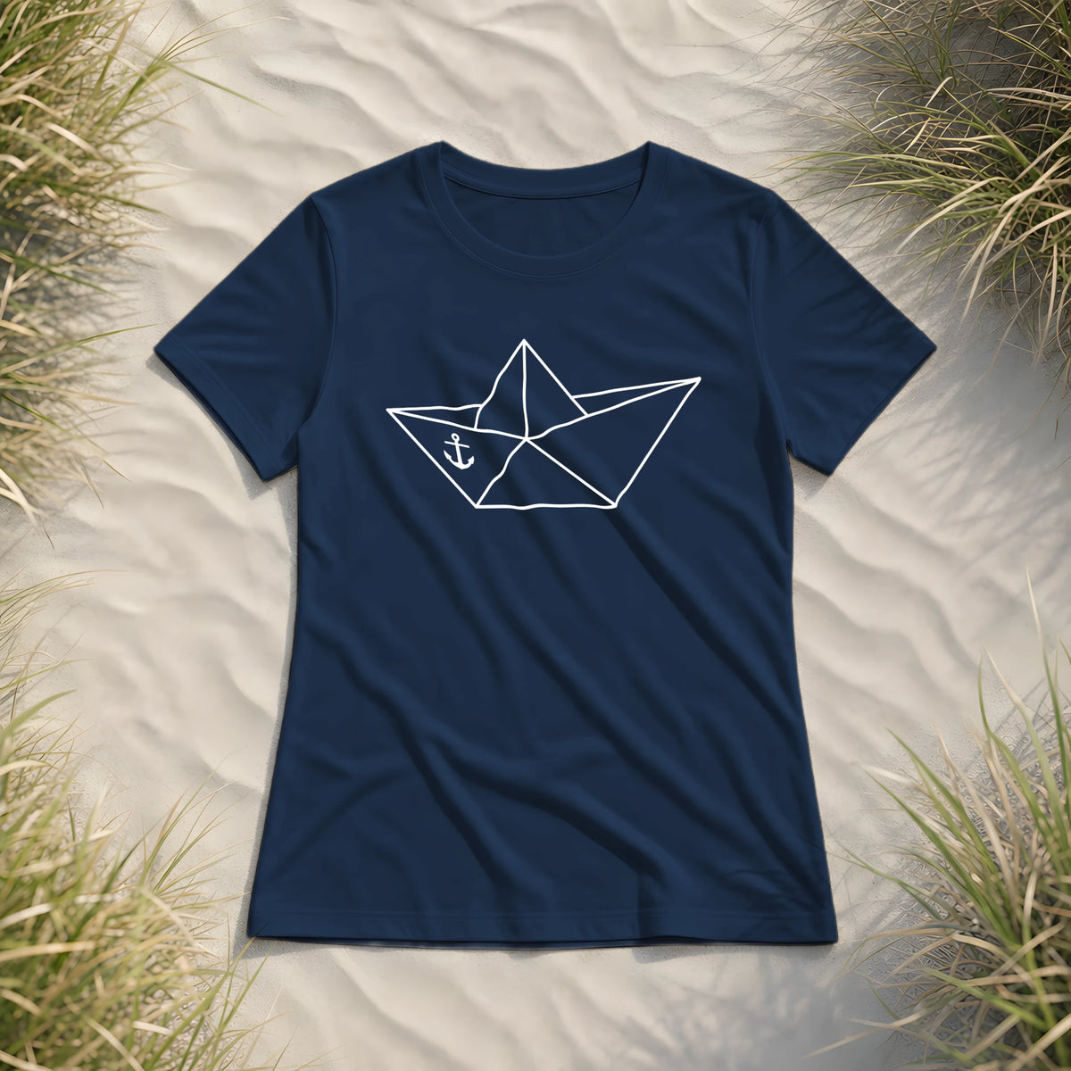Papierschiff Papierboot Origami - Damen Premium Bio Shirt - French Navy - Küstenmode von Kiebitzdelle