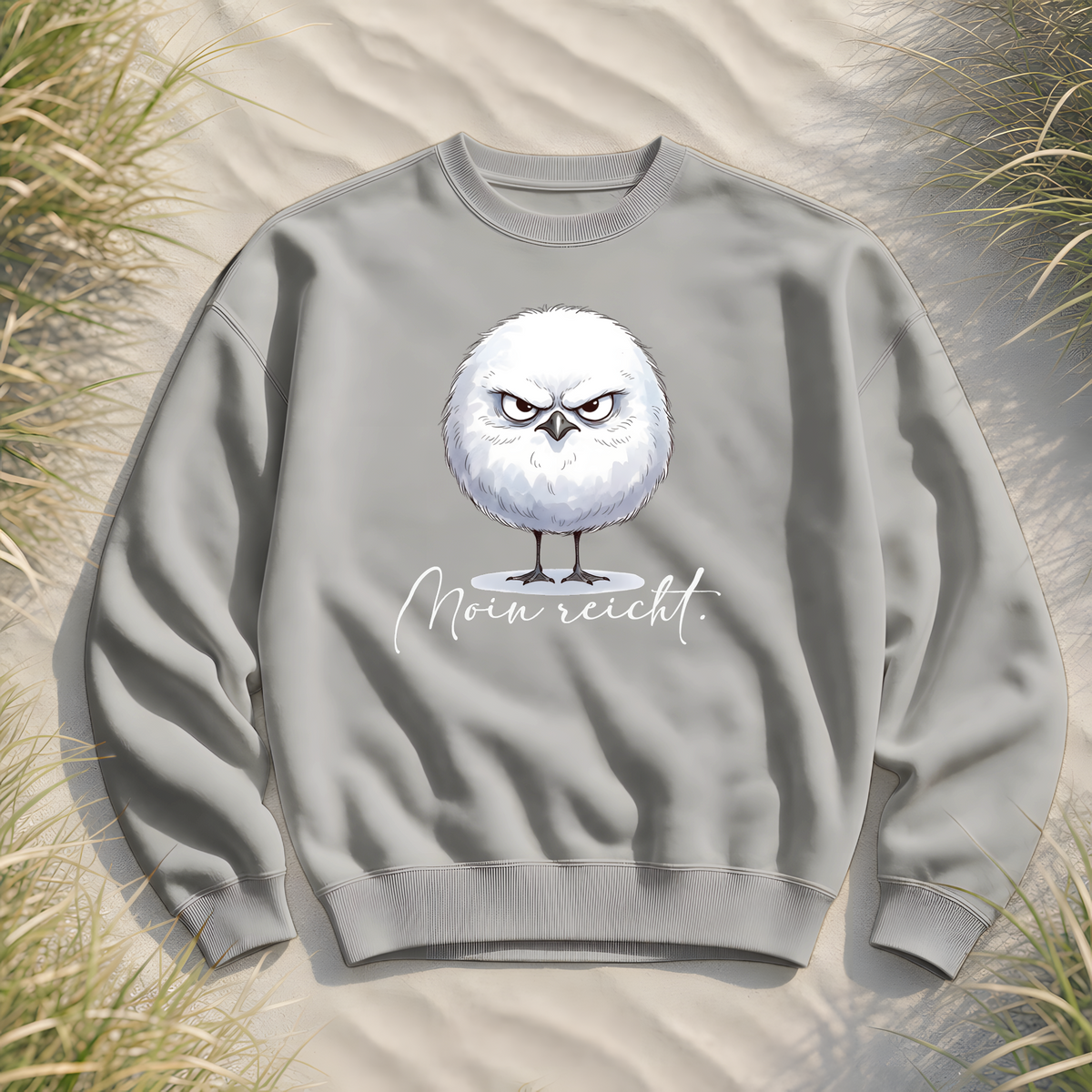 Moin reicht - Grimmige runde Möwe - Organic Oversize Sweatshirt - Heather Grey - Küstenmode von Kiebitzdelle
