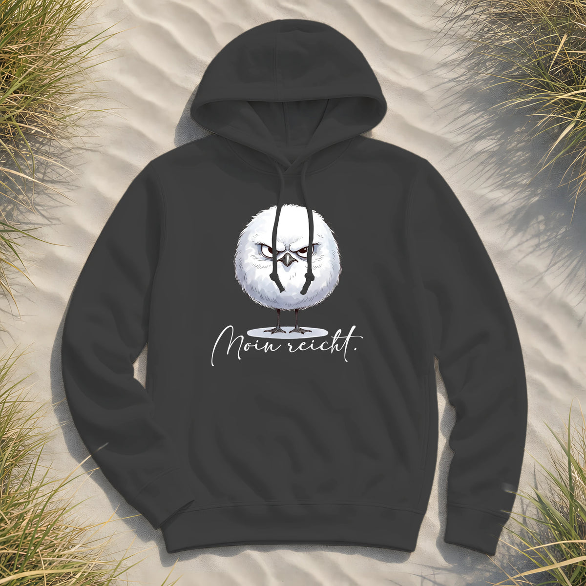 Moin reicht - Grimmige runde Möwe - Womens Organic Hoodie B&C - Black Pure - Küstenmode von Kiebitzdelle