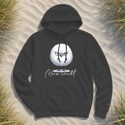 Moin reicht - Grimmige runde Möwe - Womens Organic Hoodie B&C - Black Pure - Küstenmode von Kiebitzdelle
