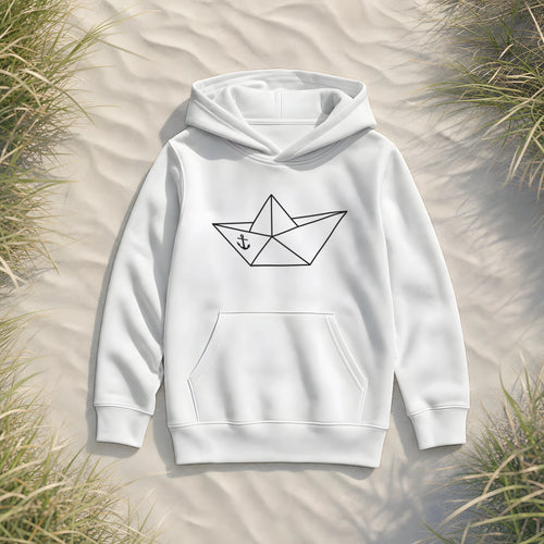 Papierschiff Papierboot Origami - Kinder Bio Hoodie - White - Küstenmode von Kiebitzdelle