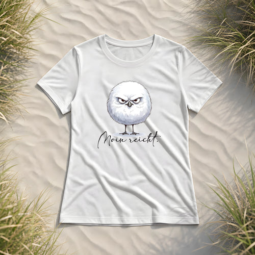 Moin reicht - Grimmige runde Möwe - Ladies Organic Shirt - White - Küstenmode von Kiebitzdelle