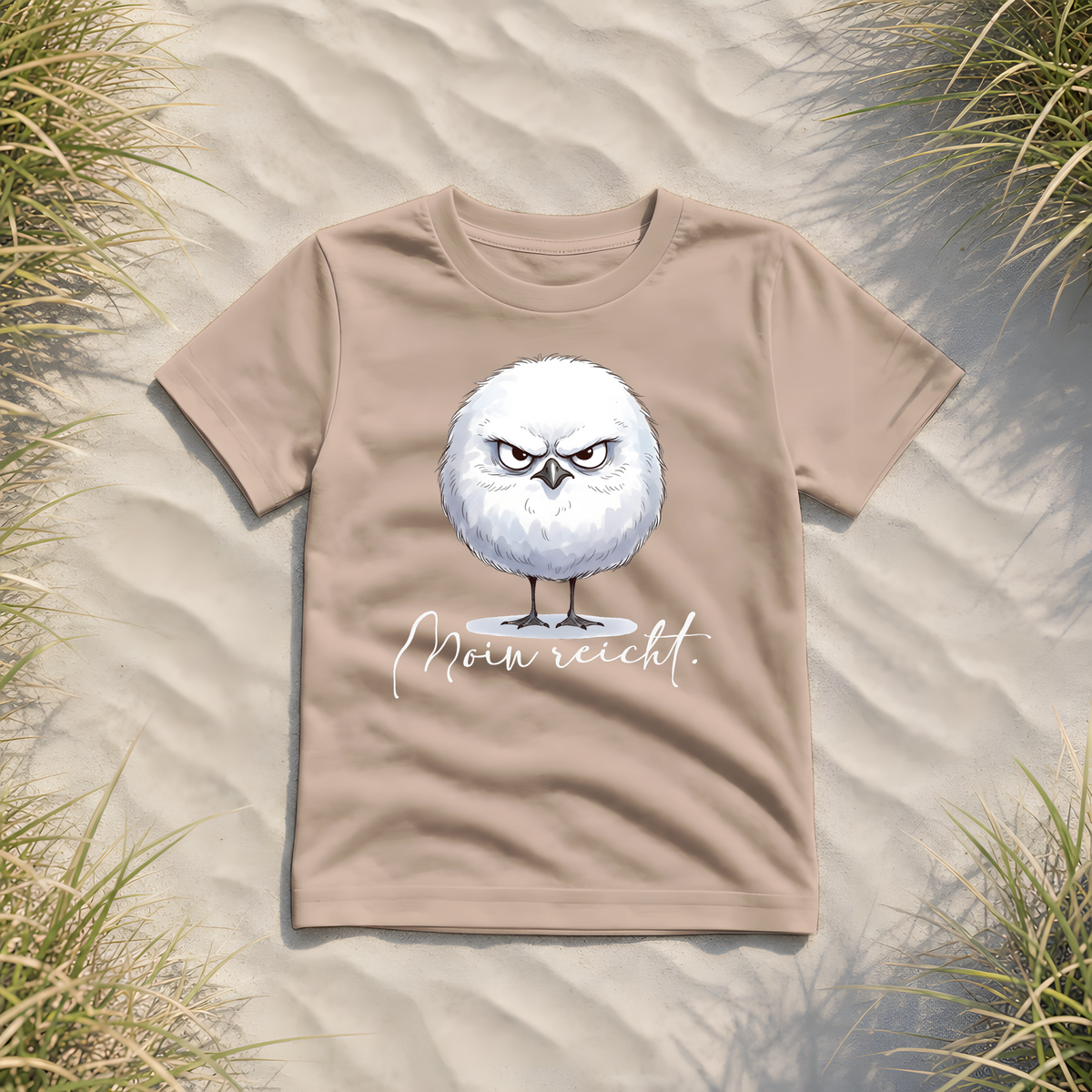Moin reicht - Grimmige runde Möwe - Kids Organic Shirt - Fraiche Peche - Küstenmode von Kiebitzdelle