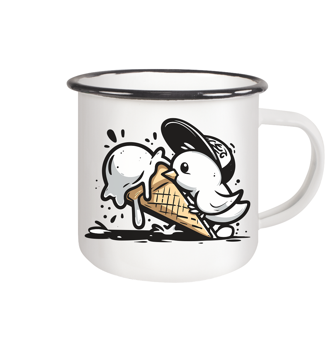 Möwe Küken mit Eis Street Art - Emaille Becher