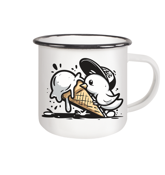 Möwe Küken mit Eis Street Art - Emaille Becher