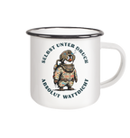 Wattdicht Pinguin Taucher mit lustigem Spruch - Emaille Becher in White - Studio Ansicht - Kiebitzdelle