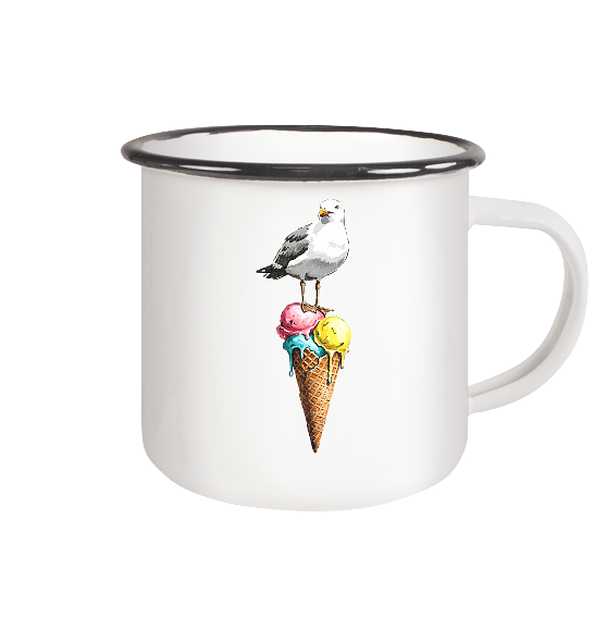 Eisdieb Freche Möwe mit Eiscreme - Emaille Becher - Kiebitzdelle