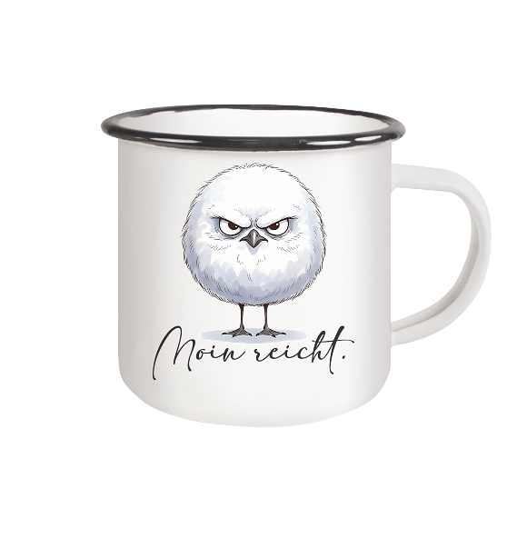 Moin reicht - Grimmige runde Möwe - Emaille Tasse (Black)