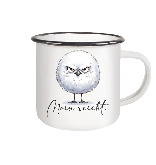 Moin reicht - Grimmige runde Möwe - Emaille Tasse (Black)