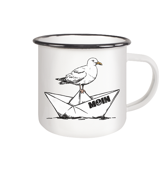 Papierschiff Möwe Moin - Emaille Becher
