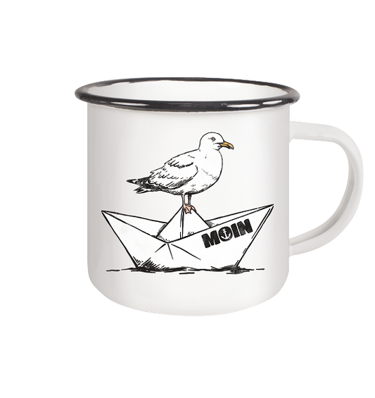 Papierschiff Möwe Moin - Emaille Becher