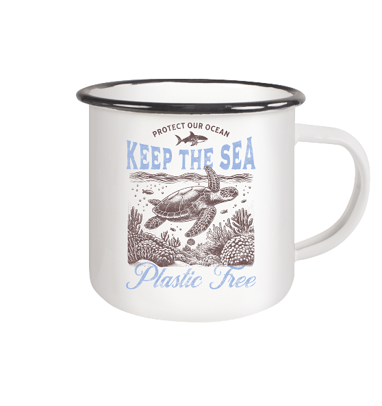 Keep the Sea Plastic Free Umweltschutz Spruch - Emaille Becher - Kiebitzdelle