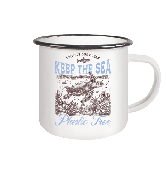 Keep the Sea Plastic Free Umweltschutz Spruch - Emaille Becher