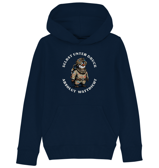 Wattdicht Pinguin Taucher mit lustigem Spruch - Kinder Bio Hoodie - Kiebitzdelle