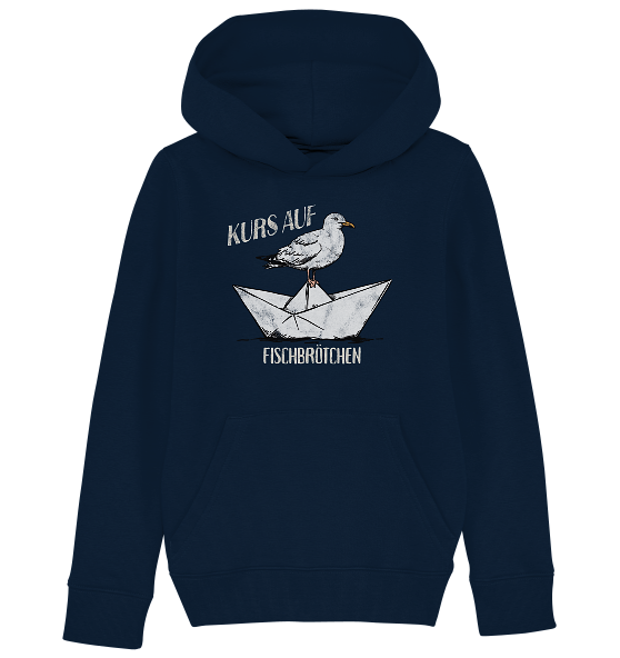 Kurs auf Fischbrötchen Papierschiff Möwe - Kinder Bio Hoodie - Kiebitzdelle