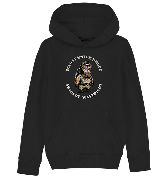 Wattdicht Pinguin Taucher mit lustigem Spruch - Kinder Bio Hoodie - Kiebitzdelle