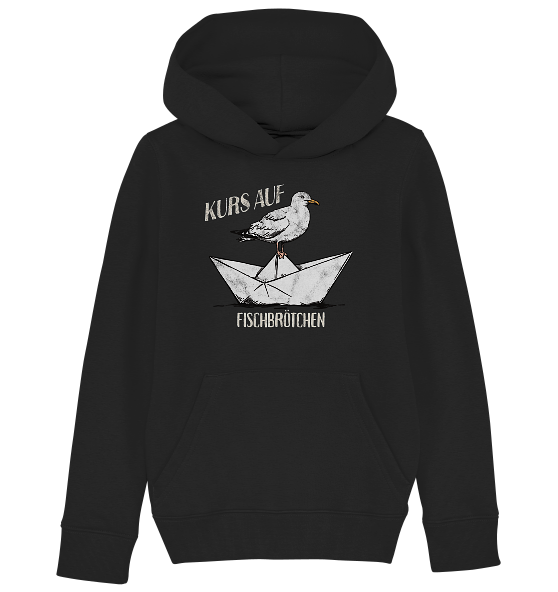 Kurs auf Fischbrötchen Papierschiff Möwe - Kinder Bio Hoodie - Kiebitzdelle