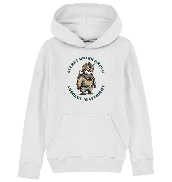 Wattdicht Pinguin Taucher mit lustigem Spruch - Kinder Bio Hoodie - Kiebitzdelle