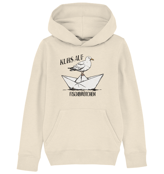 Kurs auf Fischbrötchen Papierschiff Möwe - Kinder Bio Hoodie - Kiebitzdelle