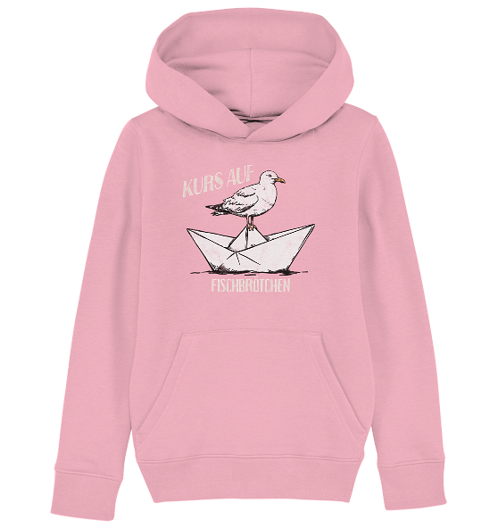 Kurs auf Fischbrötchen Papierschiff Möwe - Kinder Bio Hoodie - Kiebitzdelle