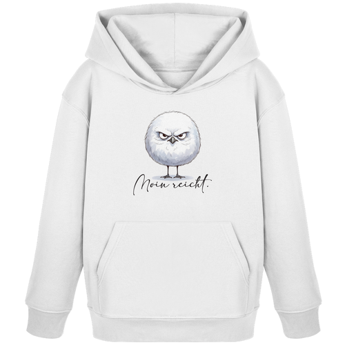 Moin reicht - Grimmige runde Möwe - Kids Organic Hoodie in White - Studio Ansicht - Kiebitzdelle