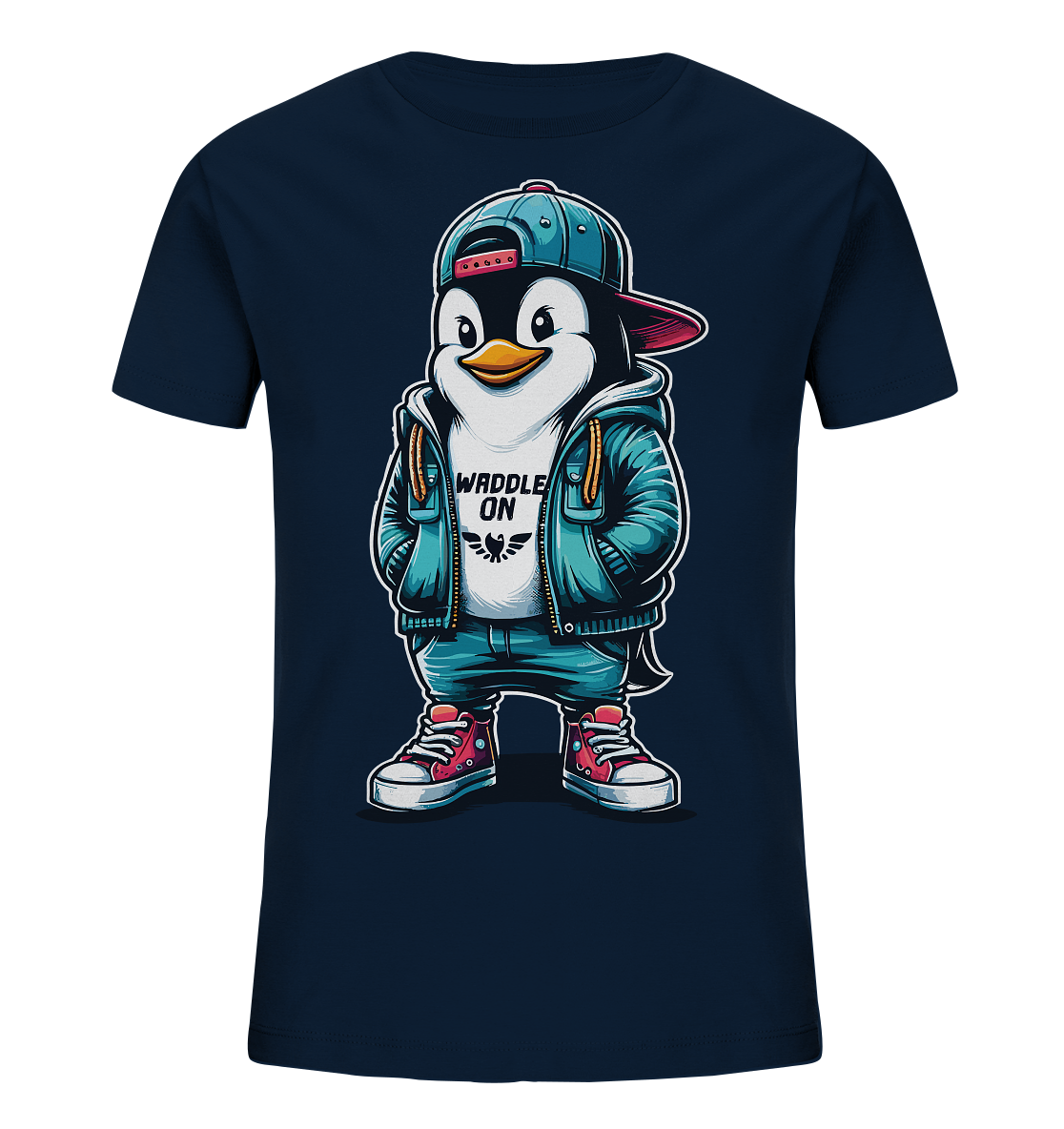 Hipster Pinguin Waddle On - Kinder Bio Shirt - Kiebitzdelle