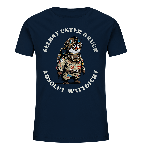 Wattdicht Pinguin Taucher mit lustigem Spruch - Kinder Bio Shirt