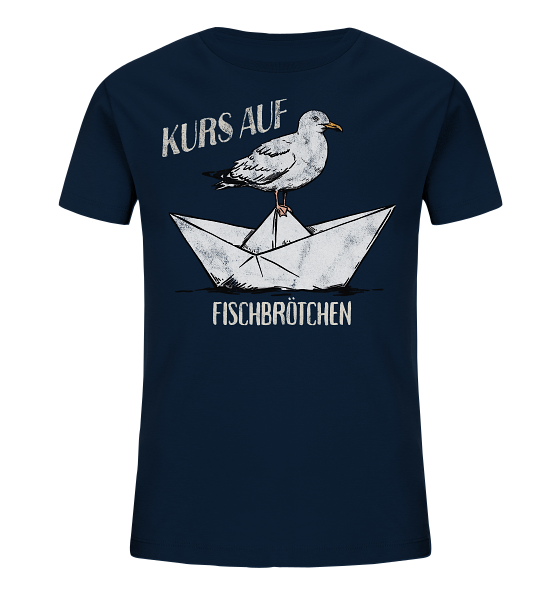 Kurs auf Fischbrötchen Papierschiff Möwe - Kinder Bio Shirt - Kiebitzdelle