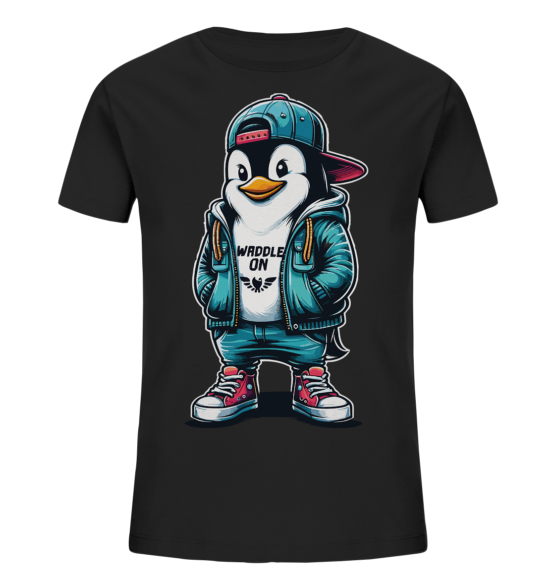 Hipster Pinguin Waddle On - Kinder Bio Shirt - Kiebitzdelle