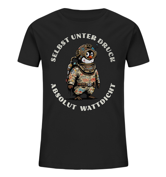 Wattdicht Pinguin Taucher mit lustigem Spruch - Kinder Bio Shirt