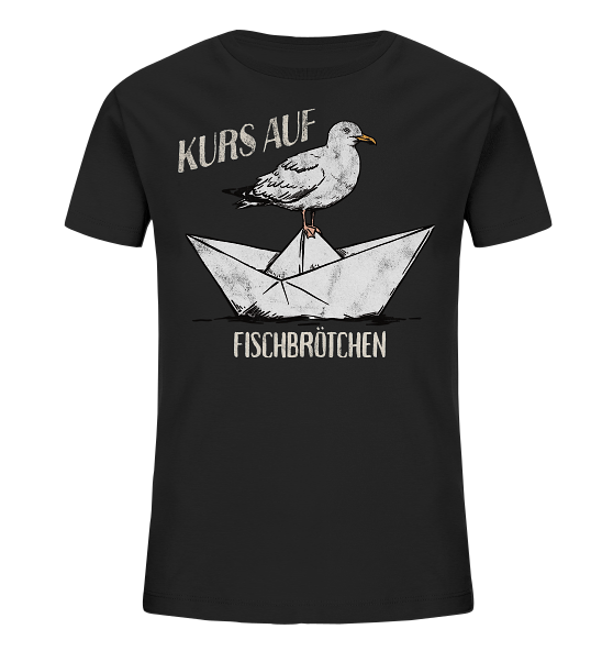 Kurs auf Fischbrötchen Papierschiff Möwe - Kinder Bio Shirt - Kiebitzdelle