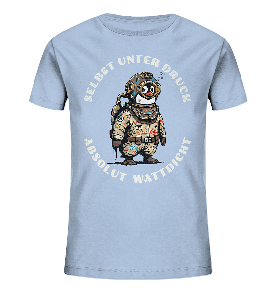 Wattdicht Pinguin Taucher mit lustigem Spruch - Kinder Bio Shirt