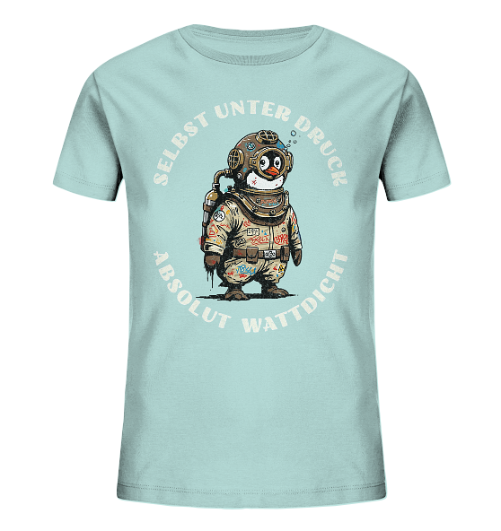Wattdicht Pinguin Taucher mit lustigem Spruch - Kinder Bio Shirt
