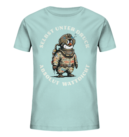 Wattdicht Pinguin Taucher mit lustigem Spruch - Kinder Bio Shirt