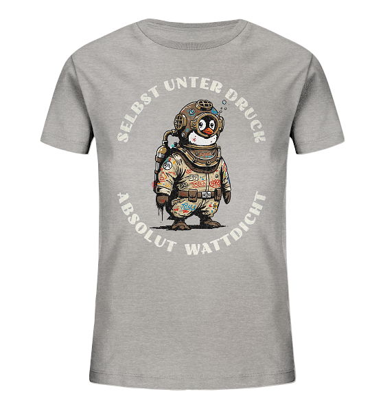Wattdicht Pinguin Taucher mit lustigem Spruch - Kinder Bio Shirt