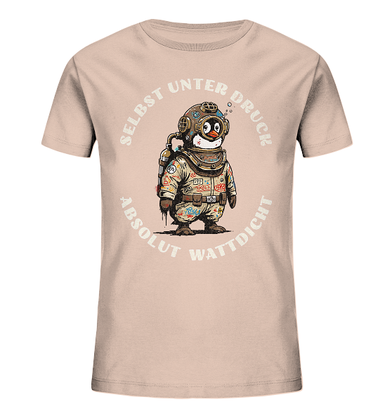 Wattdicht Pinguin Taucher mit lustigem Spruch - Kinder Bio Shirt