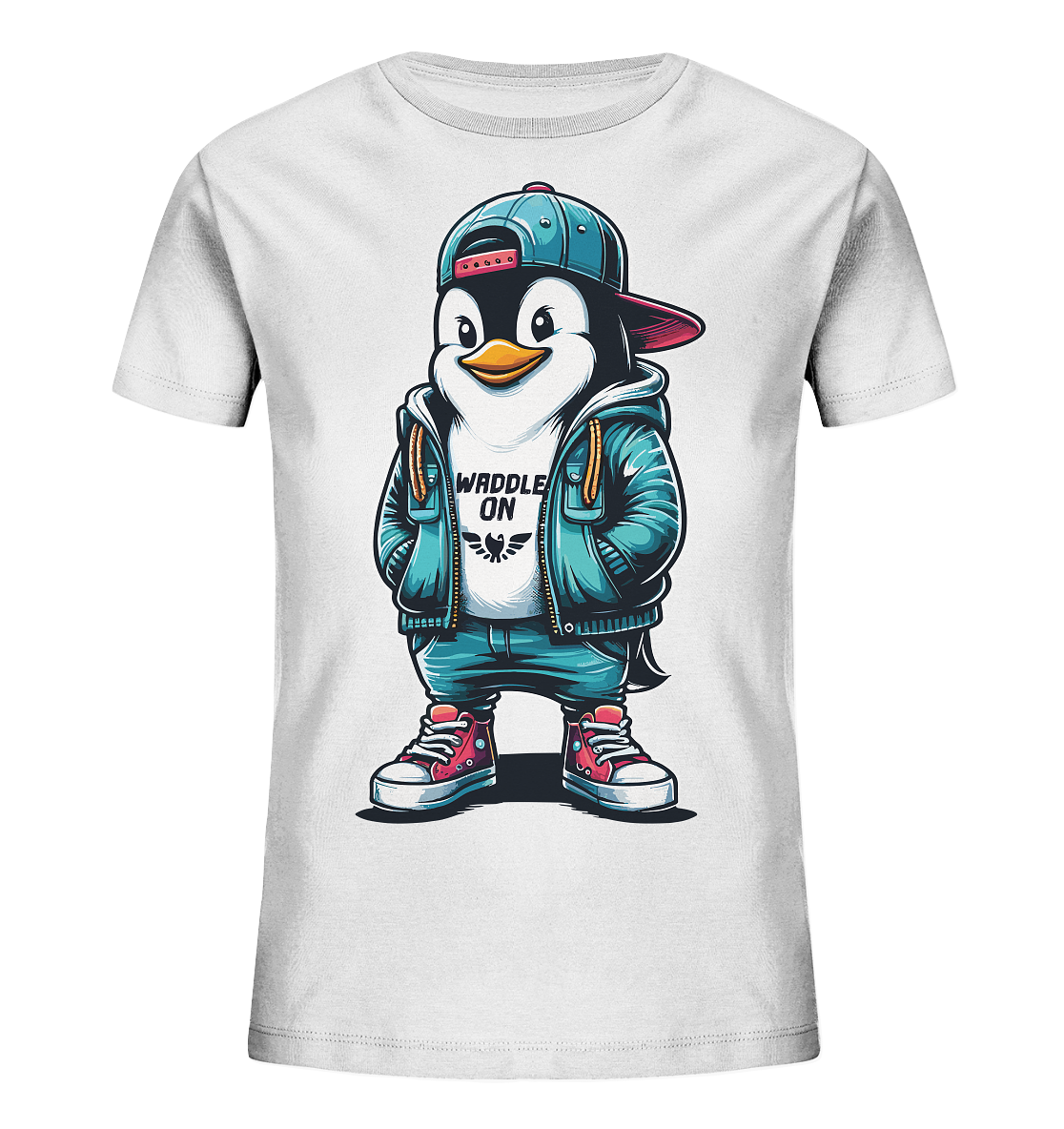 Hipster Pinguin Waddle On - Kinder Bio Shirt - Kiebitzdelle